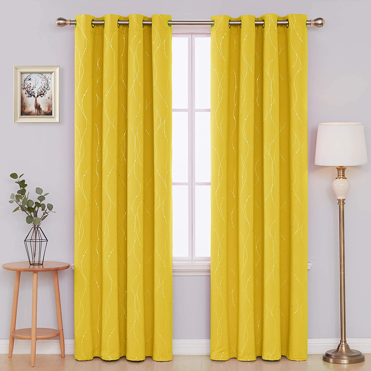 Deconovo Yellow Blackout Curtains and Drapes Wave Line with Dots ...