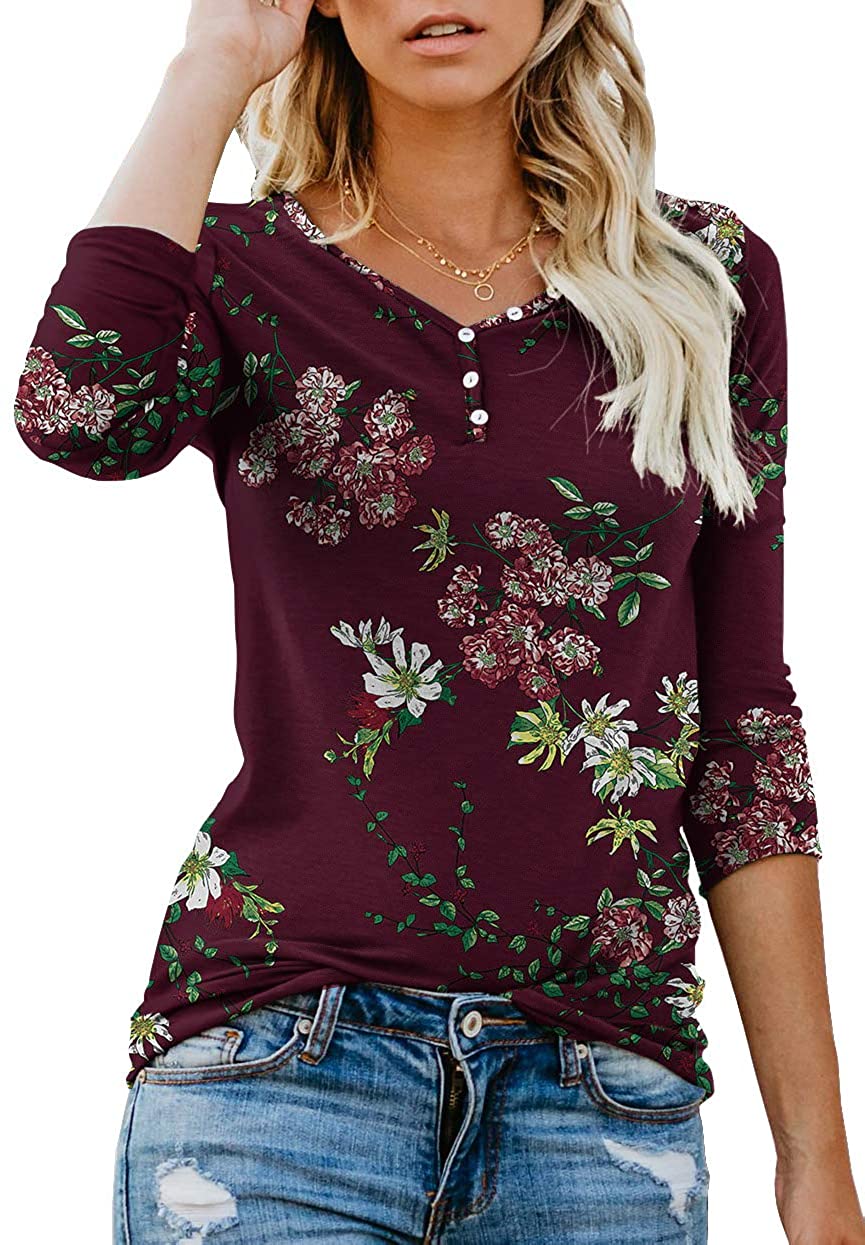 ANIXAY Women's Long Sleeve Henley Button up T Shirt Casual Basic Tops ...