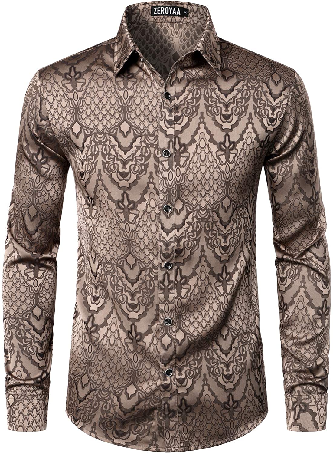 ZEROYAA Mens Hipster Embroidery Collar Design Slim Fit Long Sleeve Casual Button Down Dress Shirts 