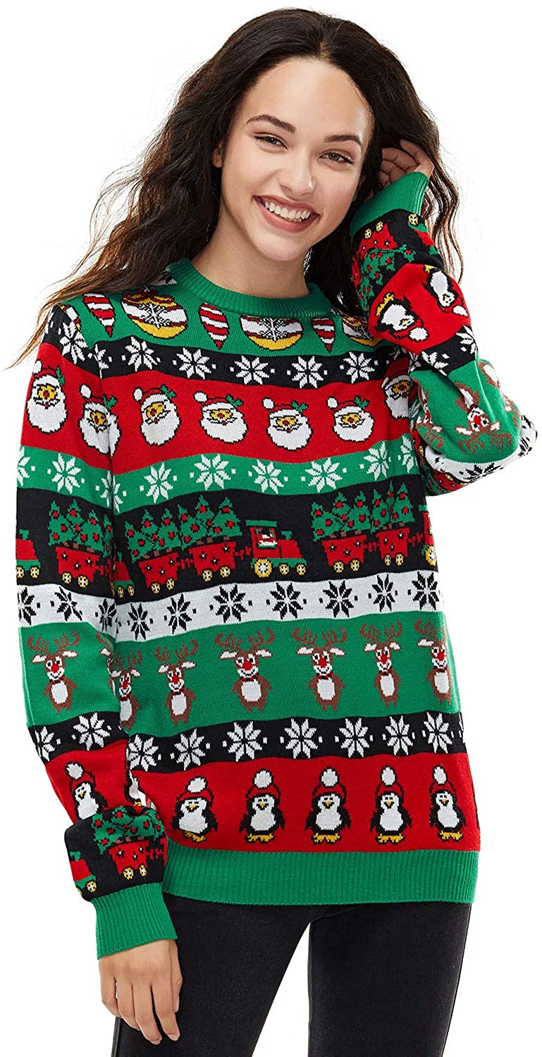 Womens Ugly Christmas Sweater Funny Knit Novelty Pullover Fair Isle 