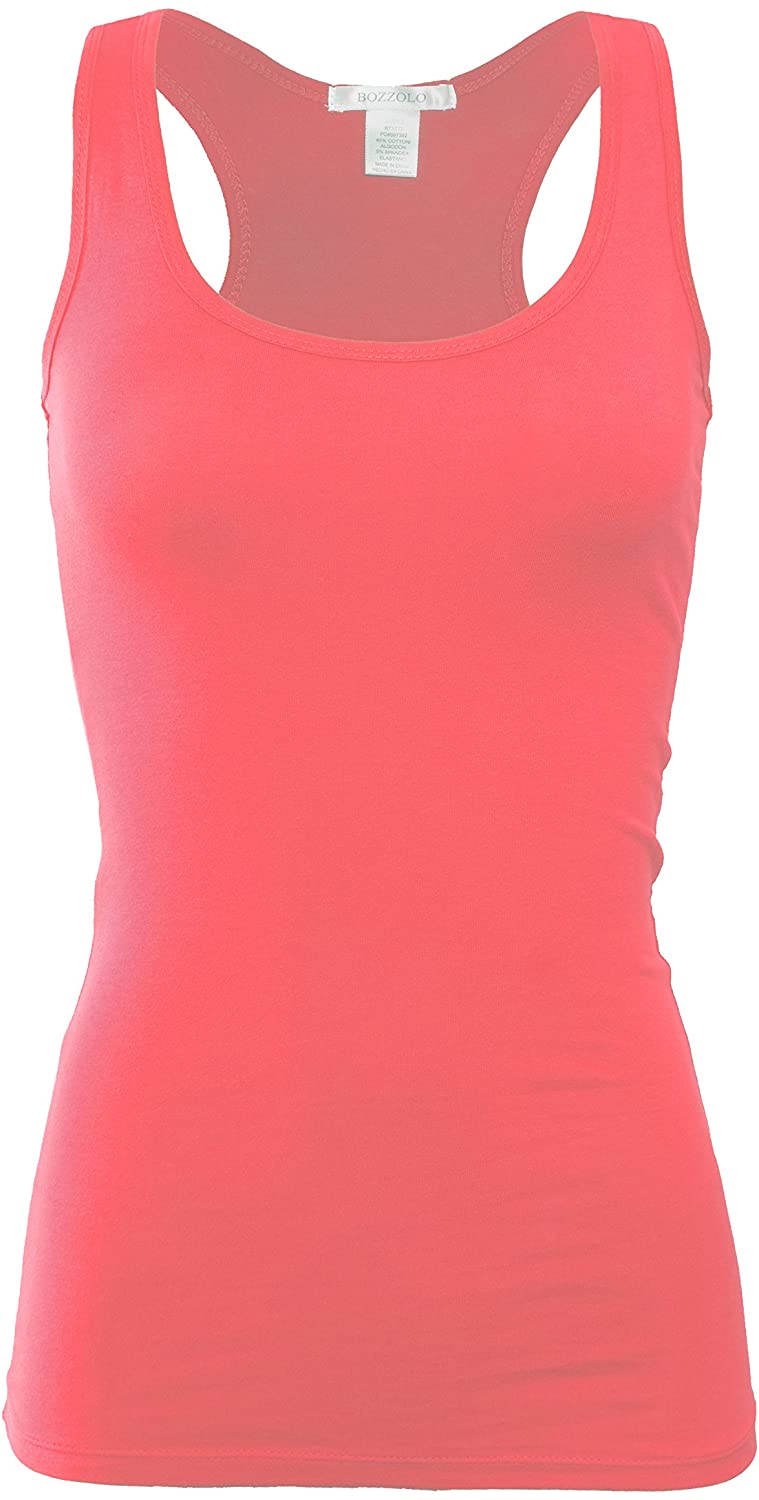 Bozzolo Women's Basic Cotton Spandex Racerback Solid Plain Fitted Tank Top  : : Clothing, Shoes & Accessories