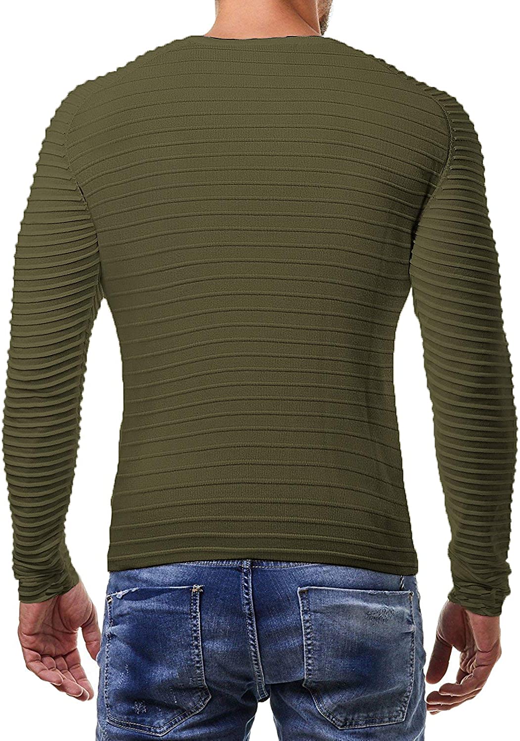 COOFANDY Men's Cable Knit Sweater Stripe Crew Neck Long Sleeve Pullover ...