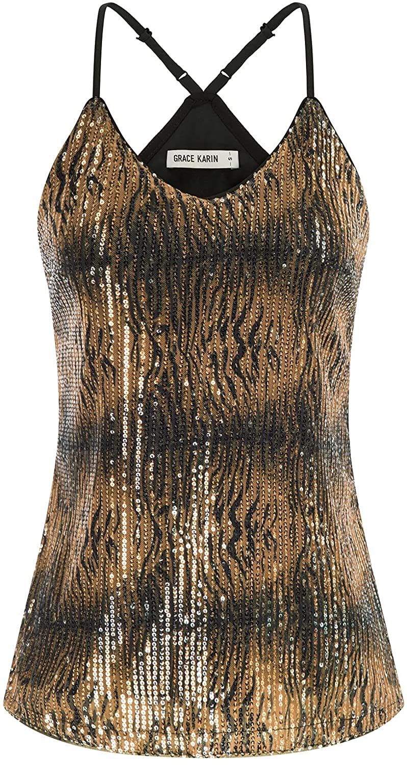 GRACE KARIN Women's Sleeveless Sparkle Shimmer Camisole Vest Sequin Tank  Tops