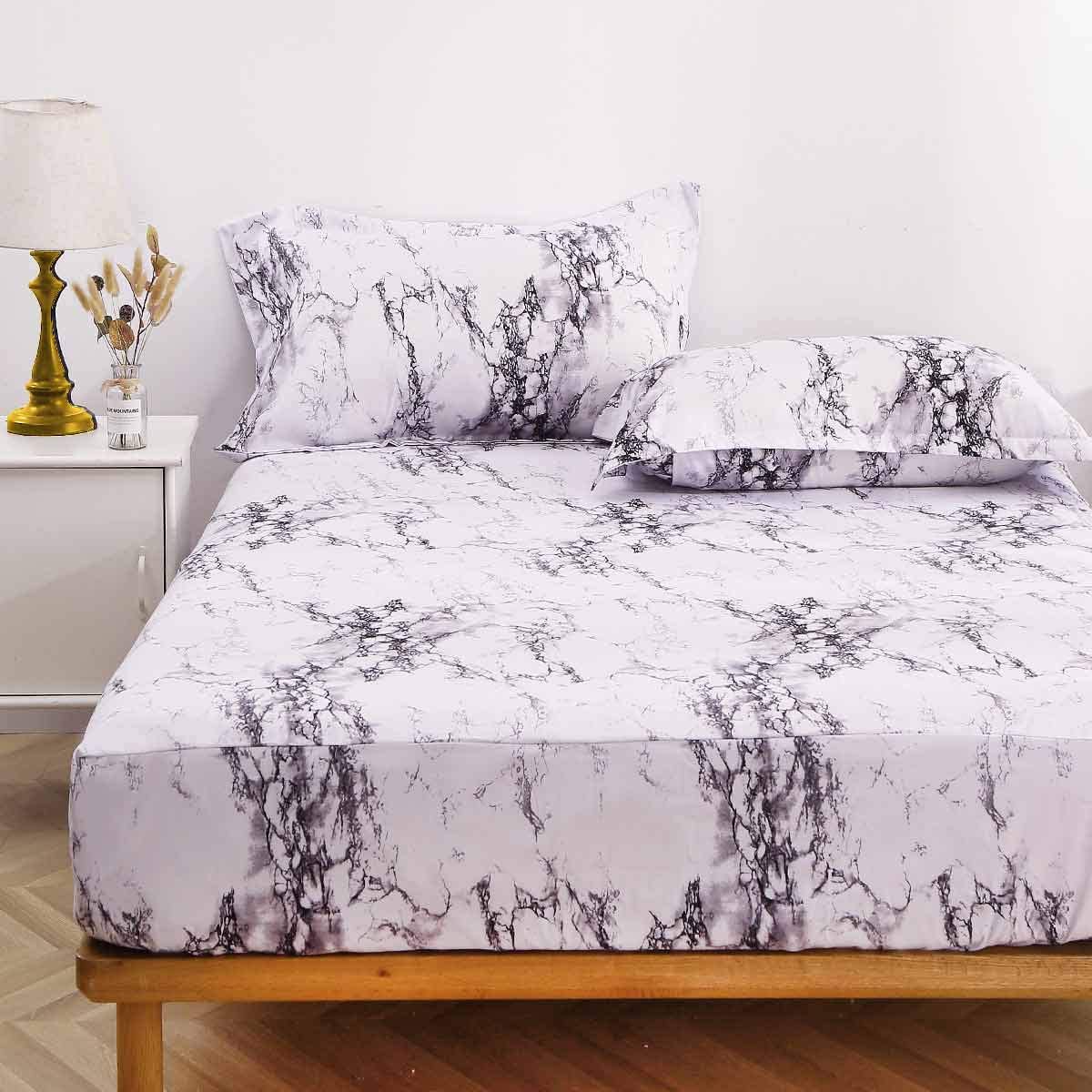 NANKO Queen Fitted Sheet 80x60 Deep Pocket Mattress Only Marble Printed  Best Lux