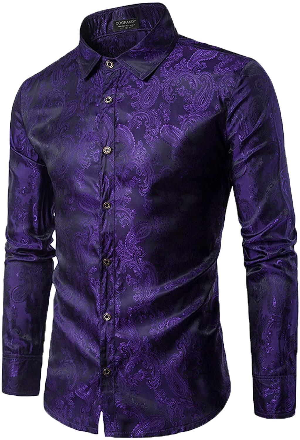 COOFANDY Mens Floral Rose Printed Long Sleeve Dress Shirts Prom Wedding ...