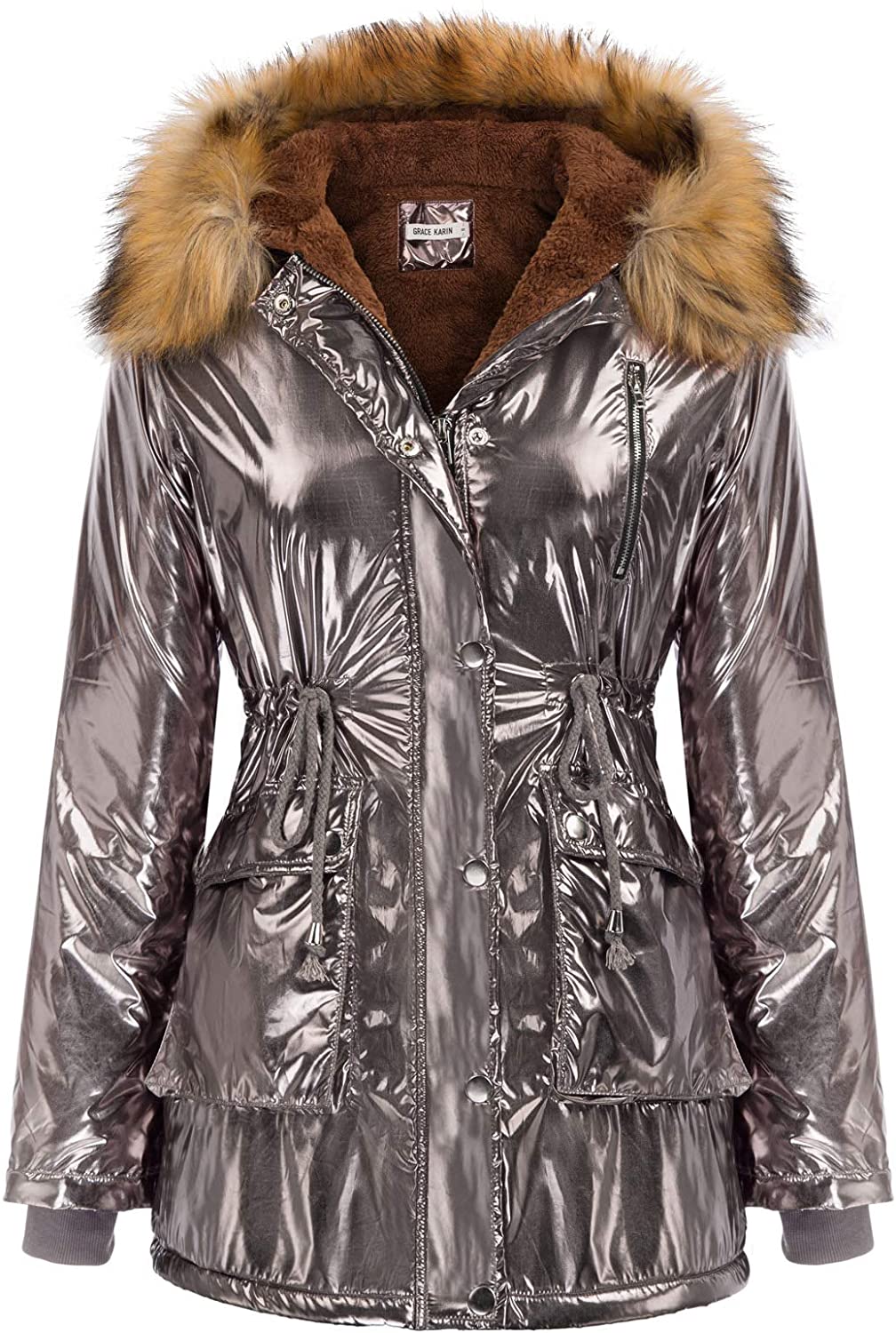 GRACE KARIN Womens Hooded Fleece Line Coats Parkas Faux Fur Jackets with Pockets 