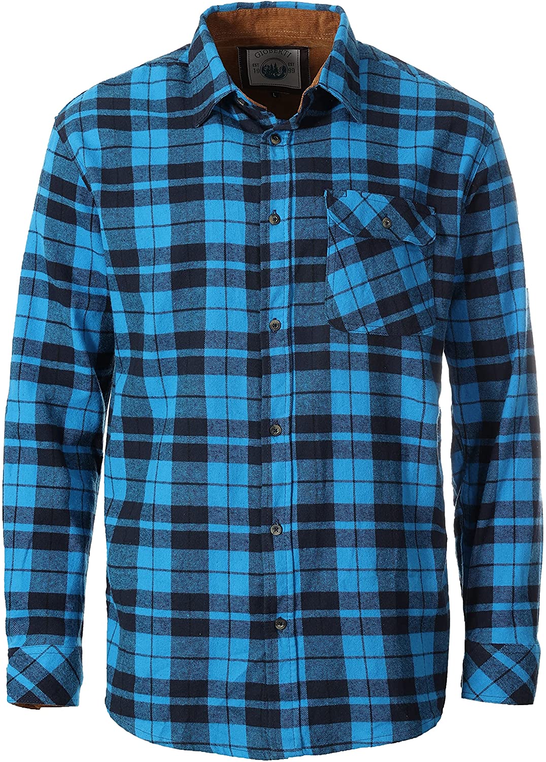 Gioberti Men's 100% Cotton Brushed Flannel Plaid Checkered Shirt with Corduroy Contrast 