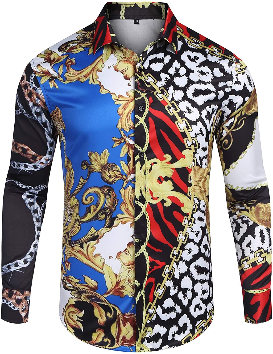 URRU Mens Long Sleeve Luxury Design Print Dress Shirt Slim Fit Casual ...