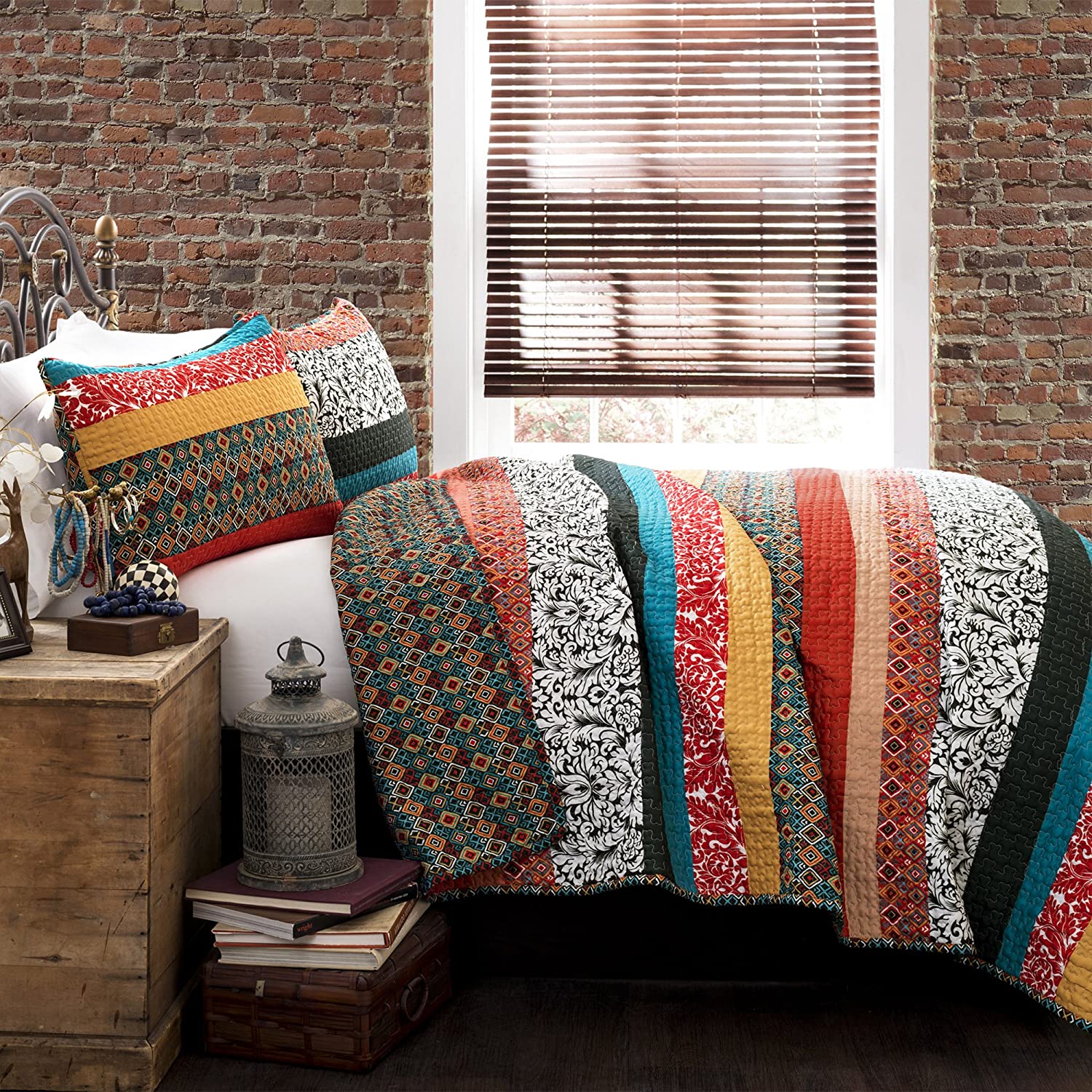 Lush Decor Boho Stripe Quilt Reversible 3 Piece Bohemian Design Bedding  Set, Ful | eBay