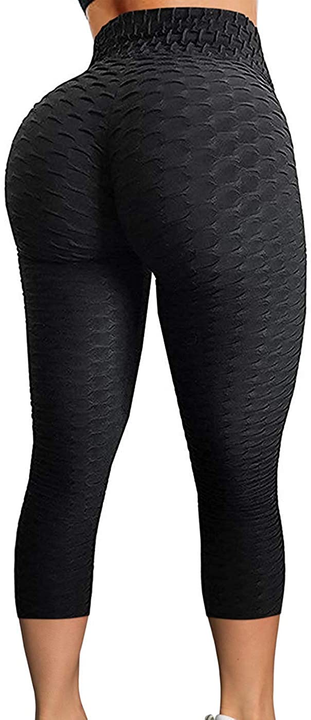 SEASUM Women's High Waist Yoga Leggings Tummy Control Butt Lift Tights  Textured Workout Running Pants Peacock Green XL 