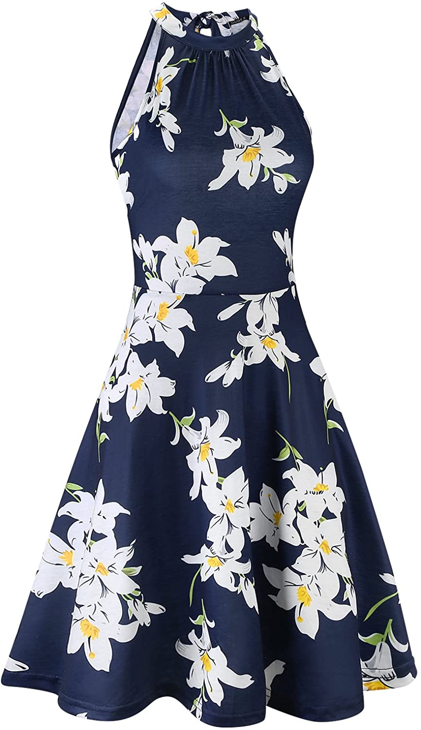 OUGES Women's Halter Neck Floral Summer Casual Sundress | eBay