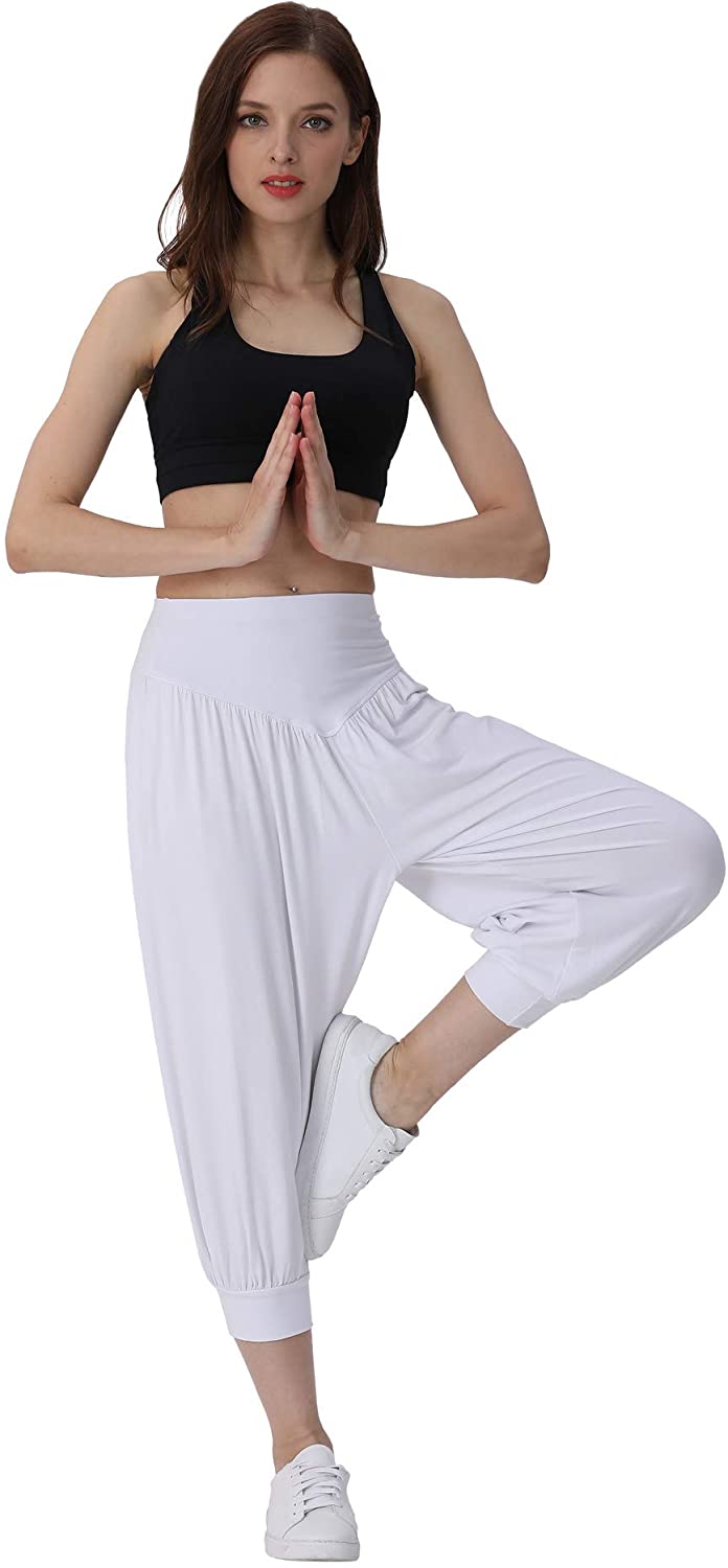 HOEREV Donna Super soft Odal Spandex Harem yoga Pilates Capri Pantaloni 