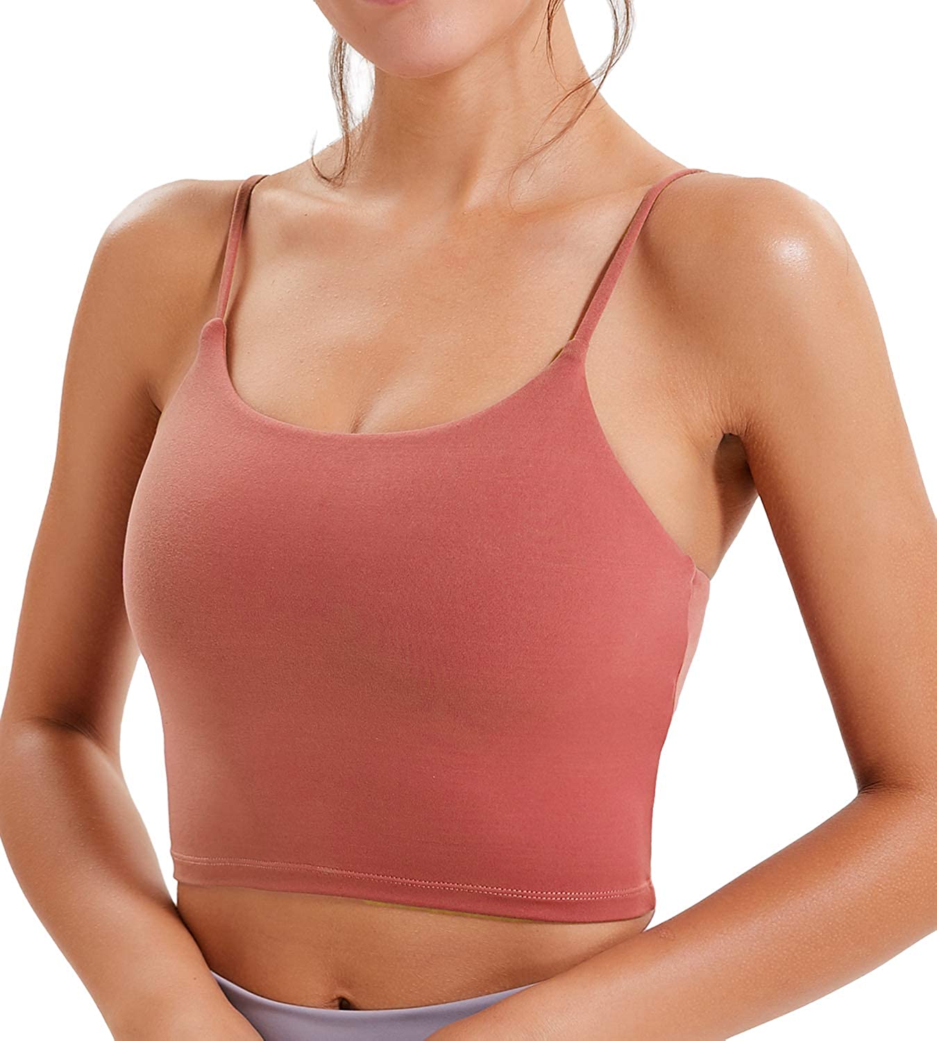 Lavento Women's Longline Sports Bra Yoga Camisole Crop Top with Built in  Bra