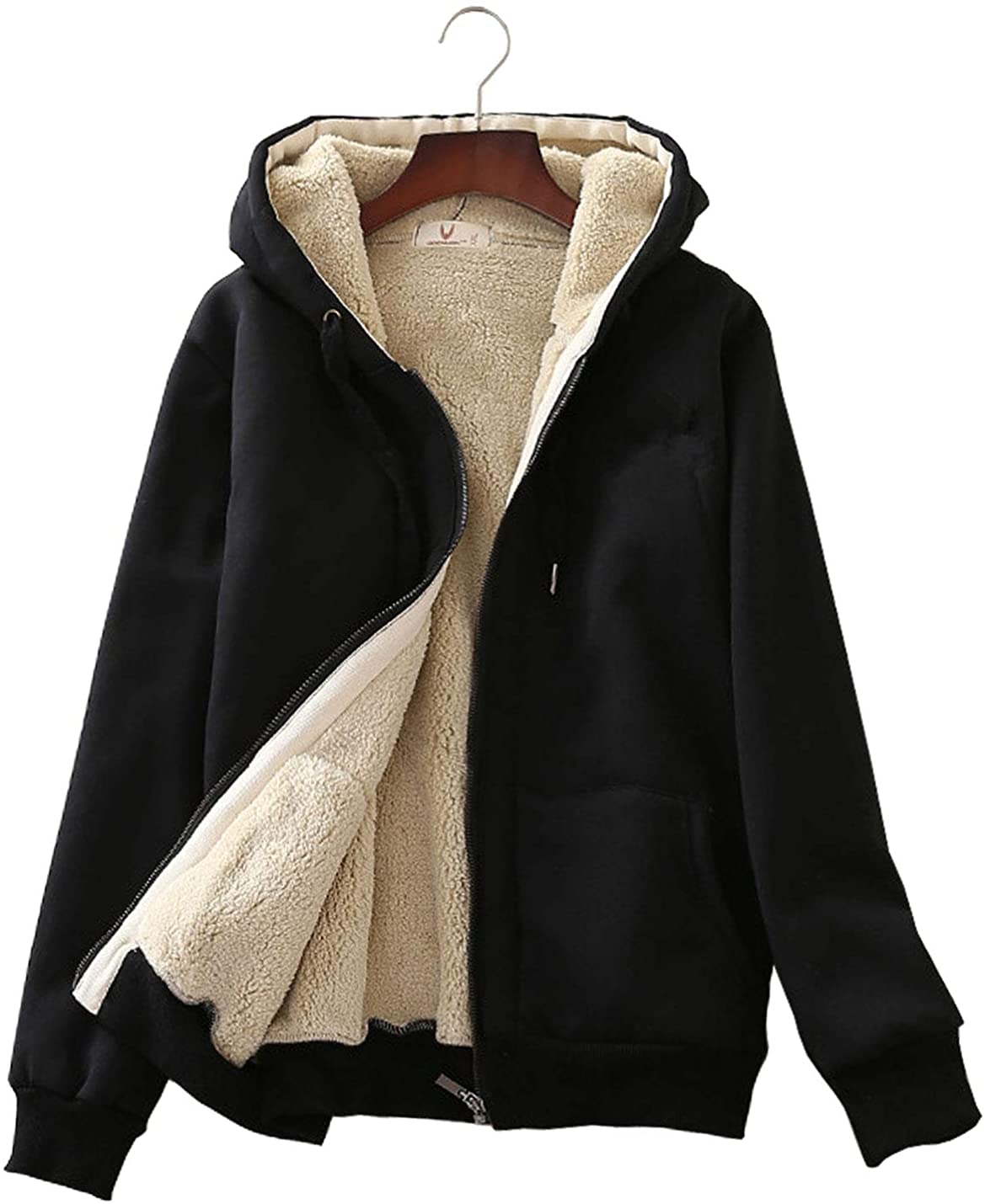 Flygo Women's Winter Warm Sherpa Fleece Lined Zip Up Hoodies Sweatshirt  Jacket C