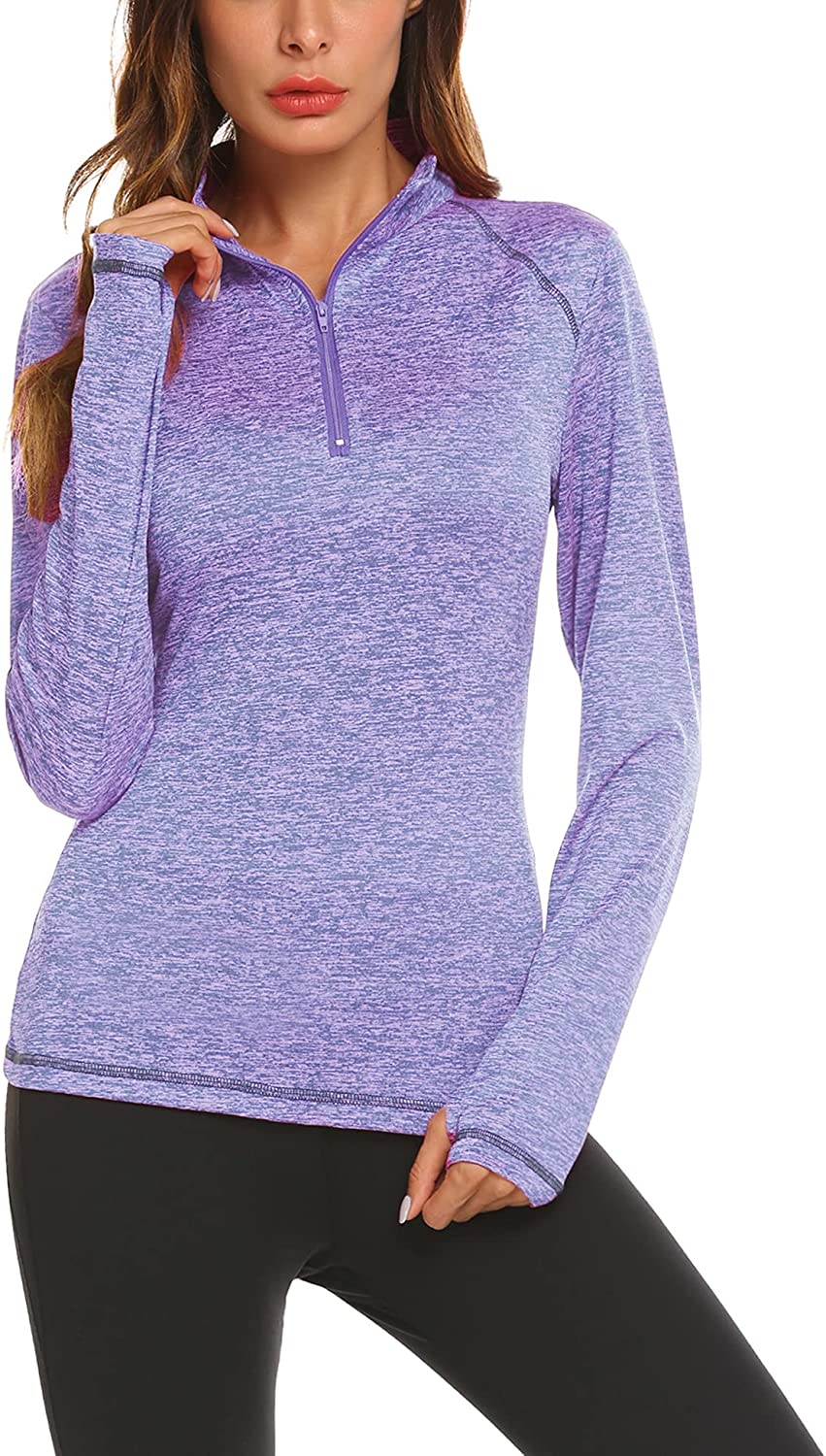 Pinspark Women's Long Sleeve Workout Shirt 1/4 Zip Pullover Athletic Shirts  Watch Holes Gym Top for Running Hiking : : Clothing, Shoes 