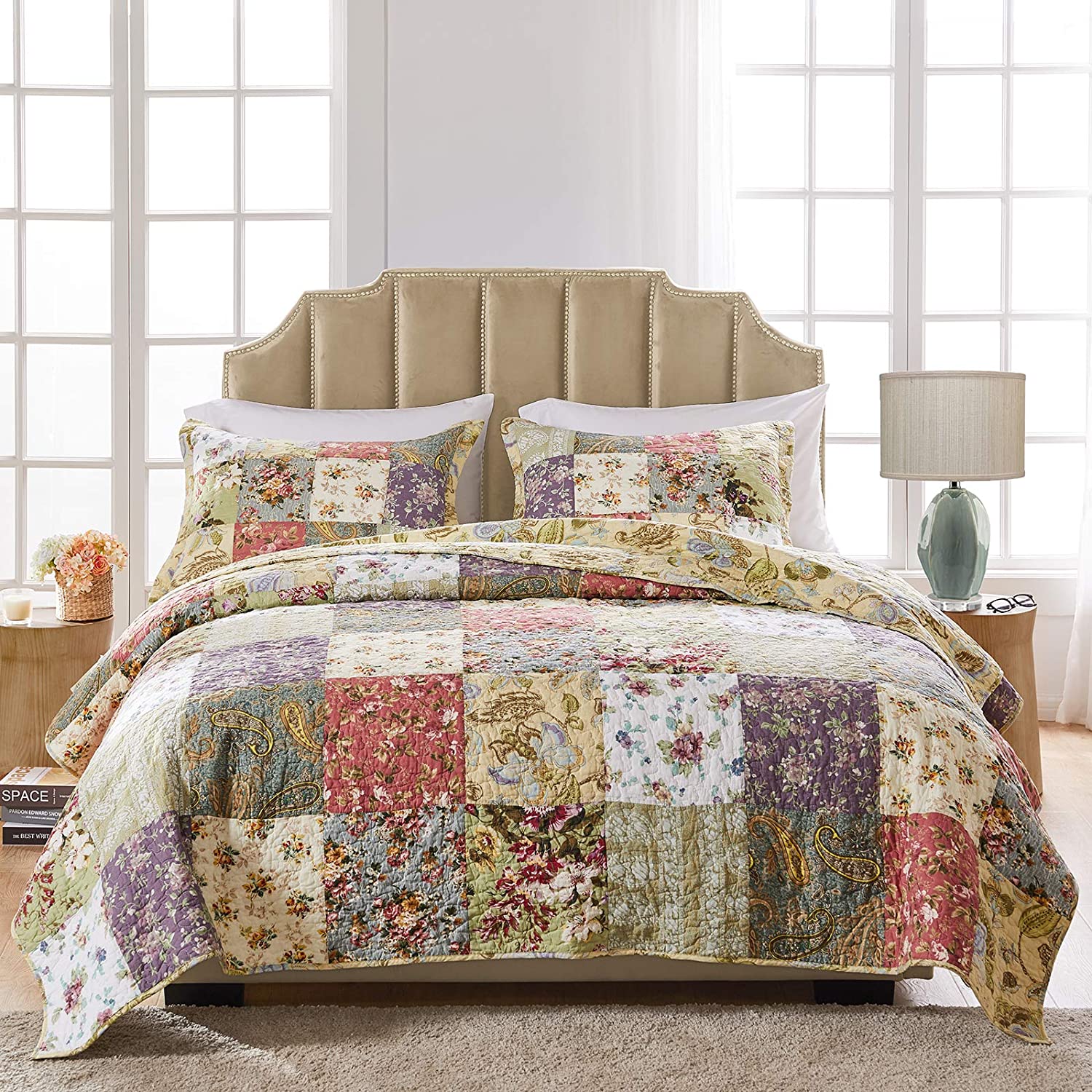 Greenland Home Blooming Prairie Cotton Patchwork Quilt Set, 3-Piece