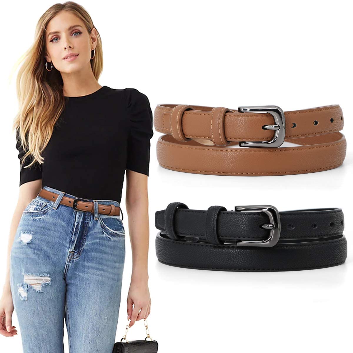 SUOSDEY Women's 4 Pack Thin Leather Belts