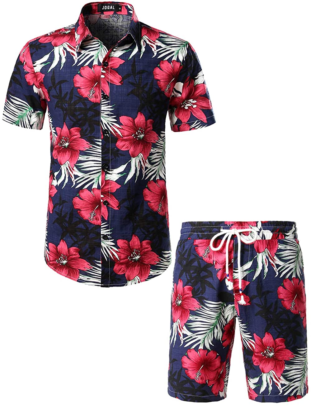 JOGAL Mens Flower Casual Button Down Short Sleeve Hawaiian Shirt 