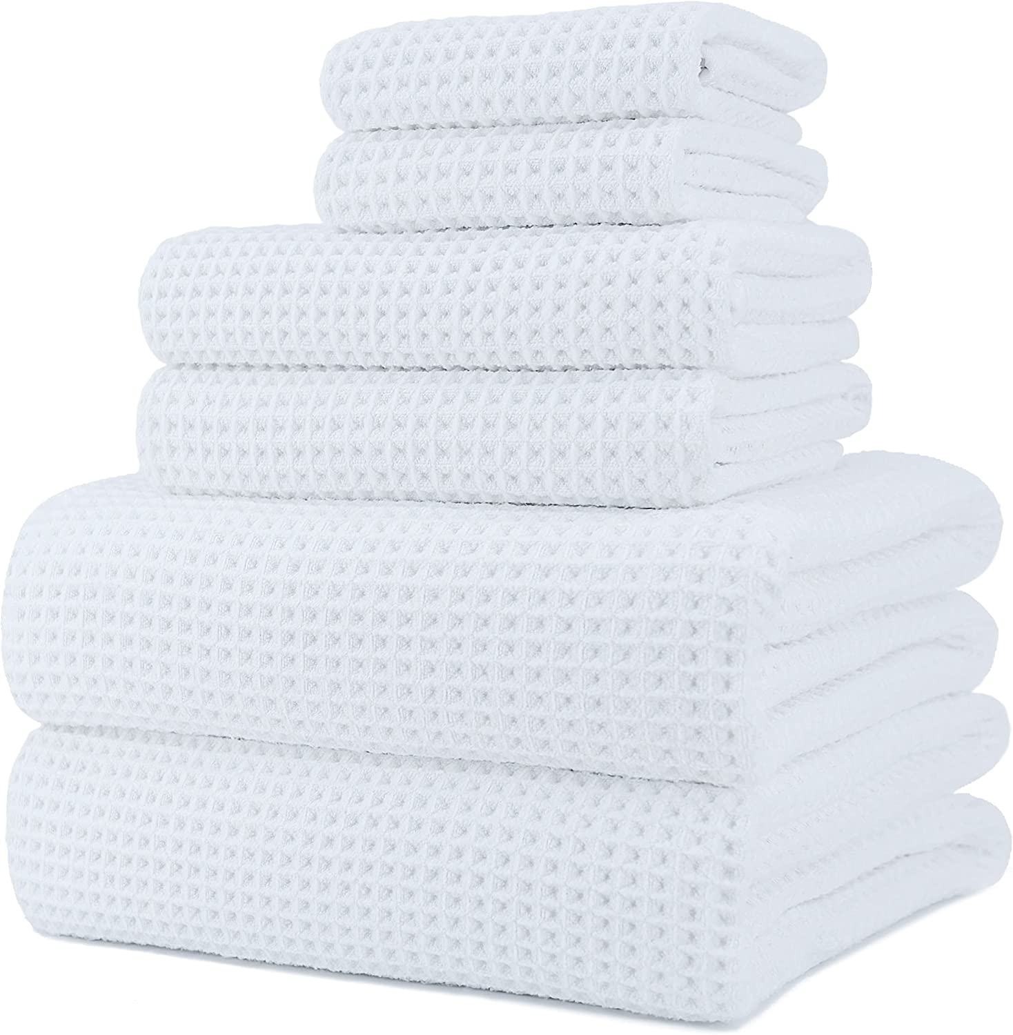 POLYTE Microfiber Oversize Quick Dry Lint Free Bath Towel, 60 x 30 in, 4  Pack (Blue, Waffle Weave)