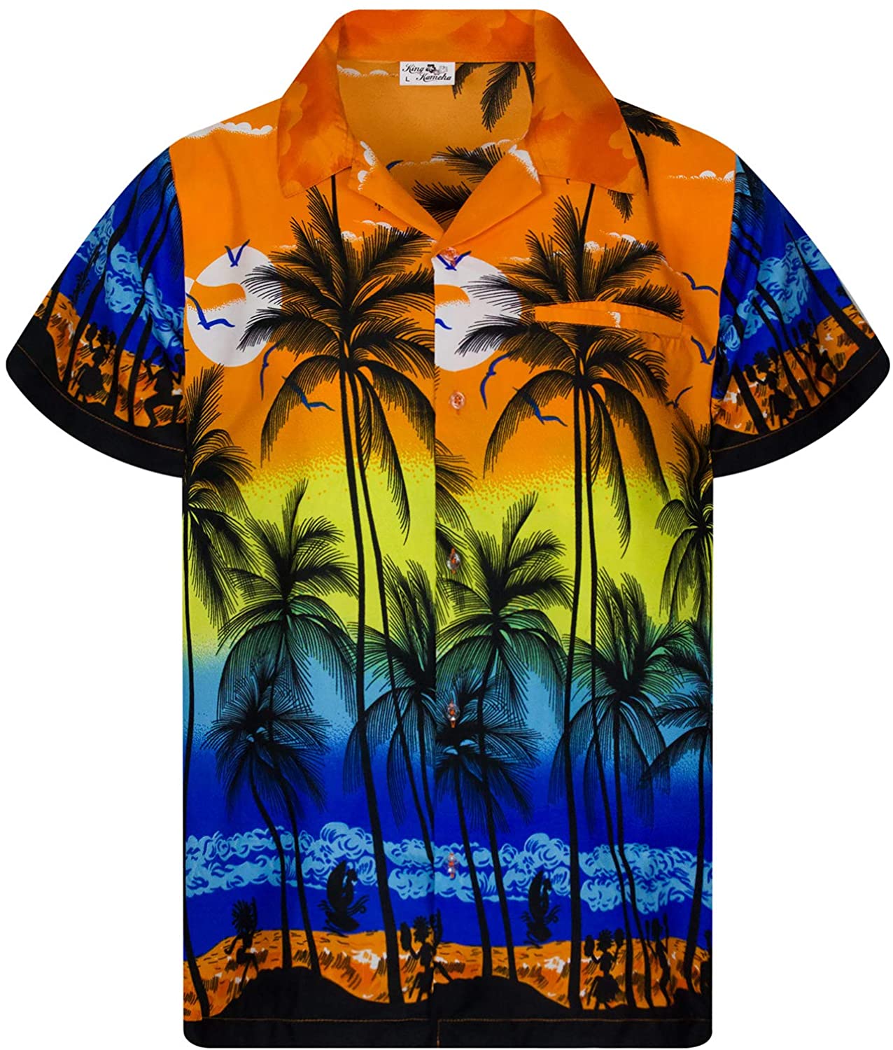 King Kameha Funky Casual Hawaiian Shirt for Men Front Pocket Button ...
