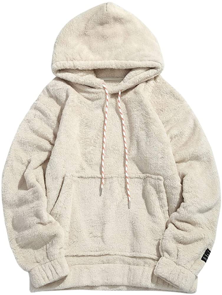 thumbnail 12 - ZAFUL Mens Solid Winter Fluffy Hoodie Oversized Hooded Pullover Sweatshirt Outwe