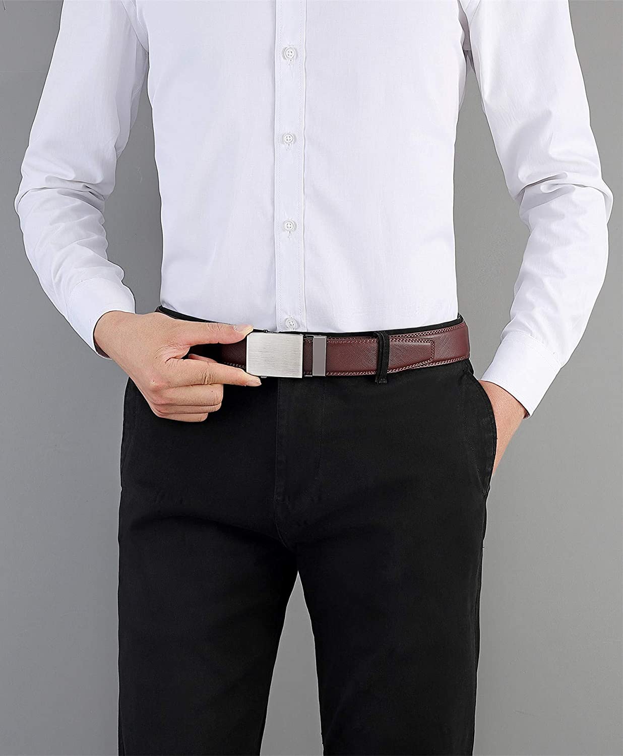 Men's Belt Ratchet Leather Dress Suit Casual Jeans Belts -Trim to fit ...