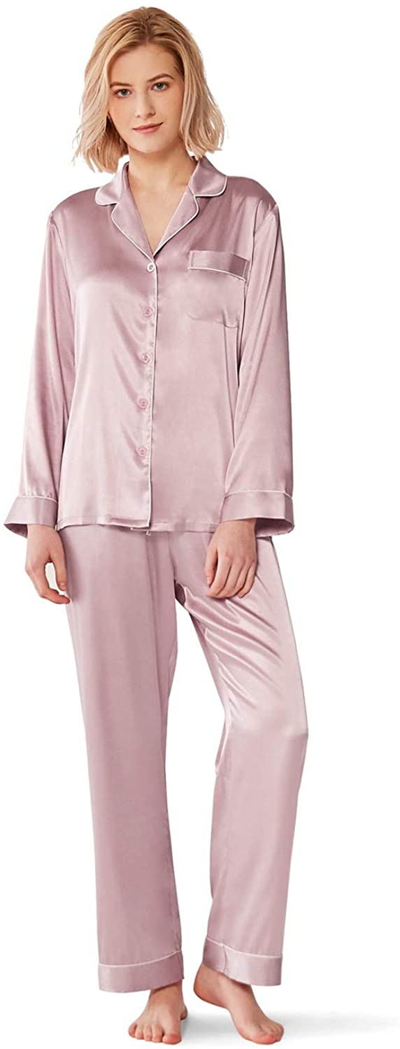 SIORO Womens Silky Pajamas Long Satin Sleepwear Ladies Pajama Sets Button  Down Loungewear Pyjamas Suit, Black, Large : : Clothing, Shoes &  Accessories