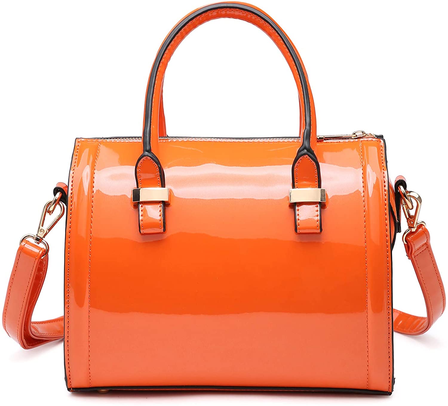 Shiny Patent Faux Leather Handbags Barrel Top Handle Purse Satchel Bag Shoulder Bag for Women 