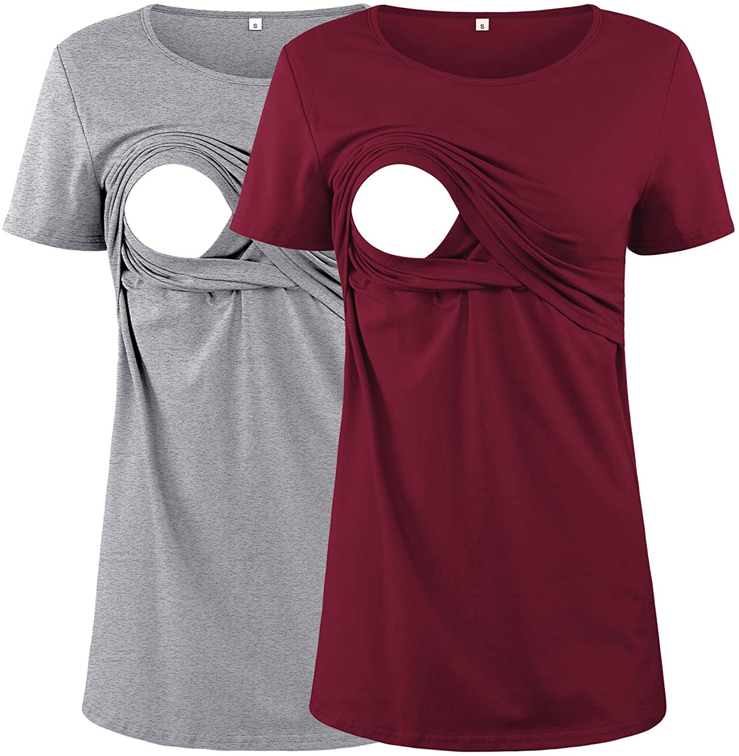GLAMIX Women/'s Nursing Shirt Short /& Long Sleeve Lift Up Breastfeeding Top Casual Clothes