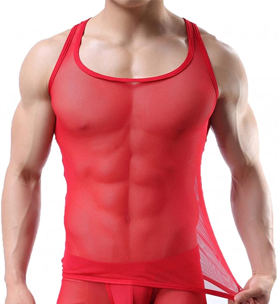 OUYE Men's Mesh See-Through Tank Top Vest