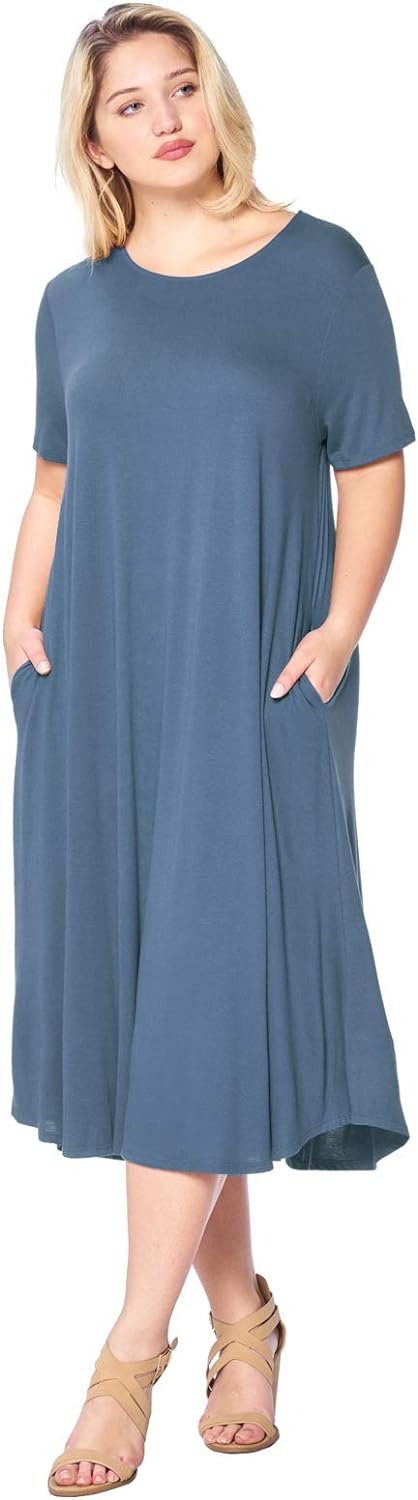 Modern Kiwi® Women's Plus Size Short Sleeve Flowy A-Line Pocket Midi Maxi  Dress