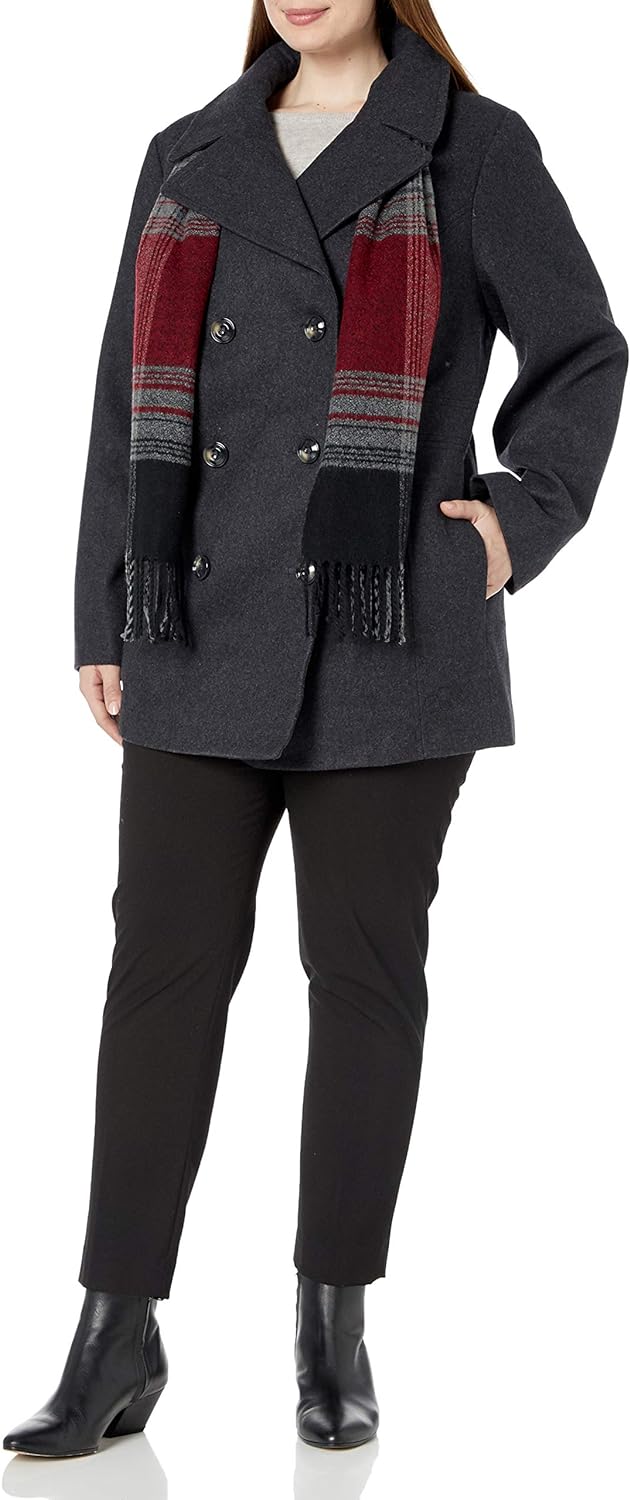 LONDON FOG Womens Single-Breasted Plus Size Wool Blend Coat with Scarf :  : Clothing, Shoes & Accessories