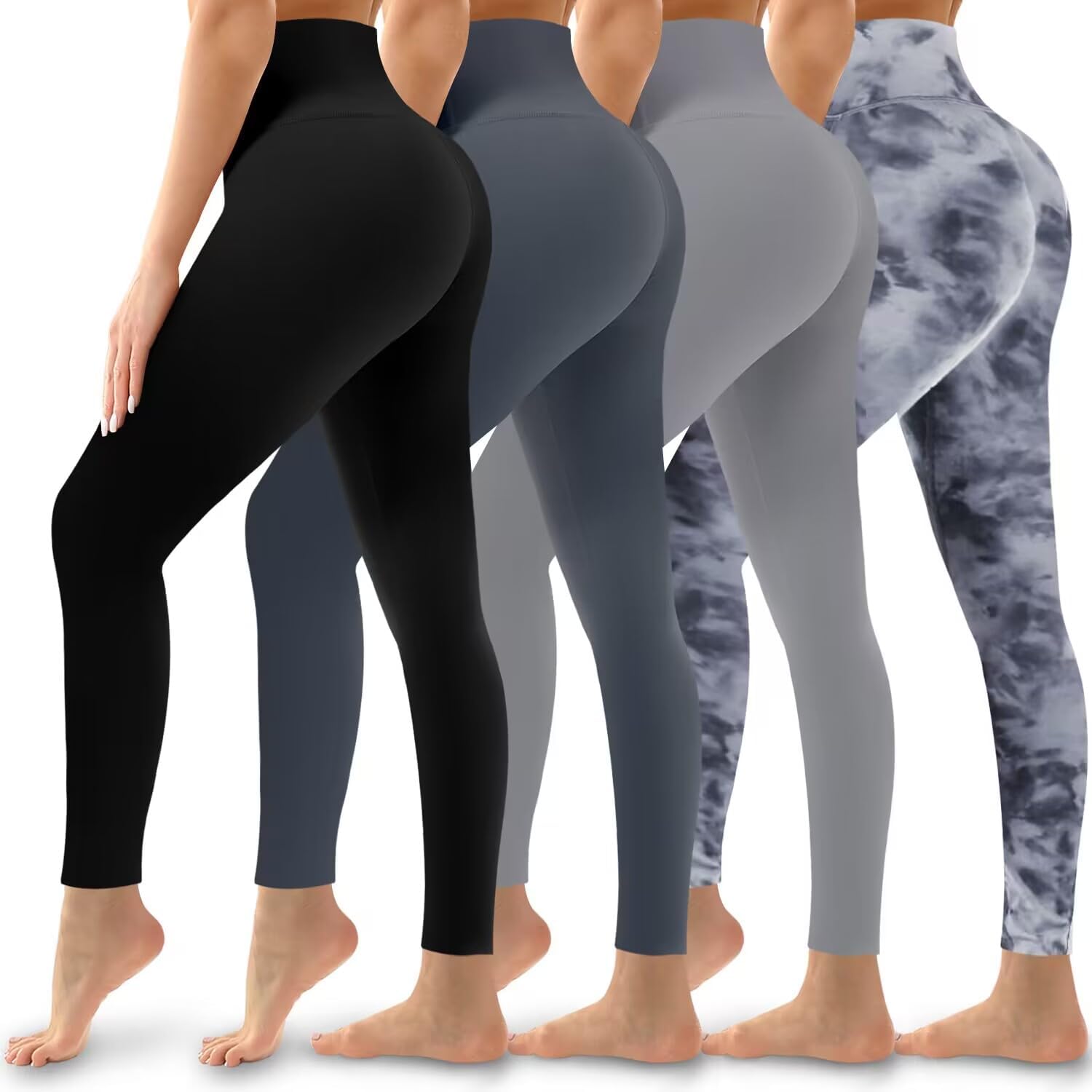 4 Pack Leggings For Women High Waisted Butt Lift Tummy Control No  See-Through Yoga Pants Workout Running Leggings
