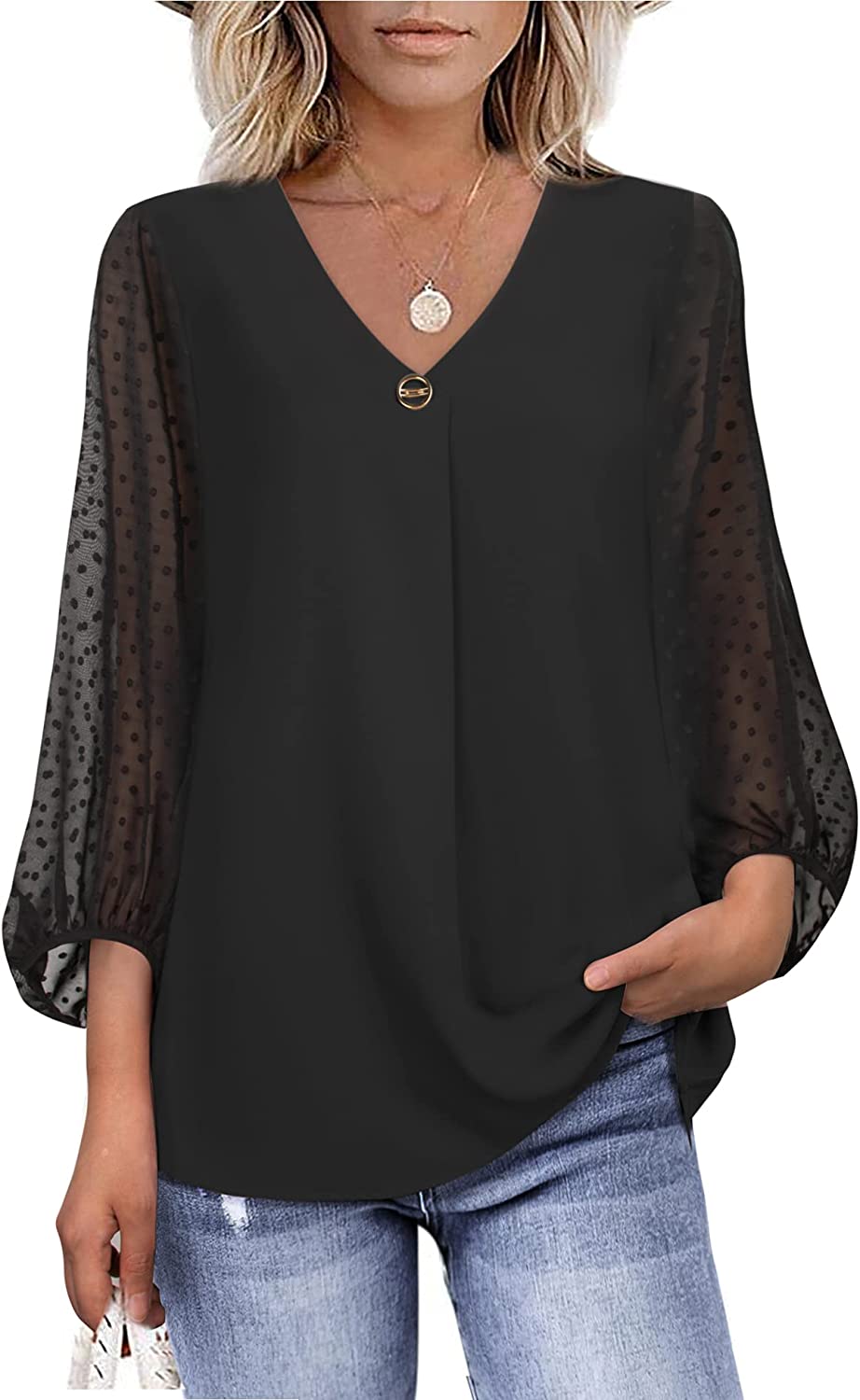 Bebonnie Womens Lantern 34 Sleeve Causal Loose V Neck Chiffon Blouses Tops Ebay 