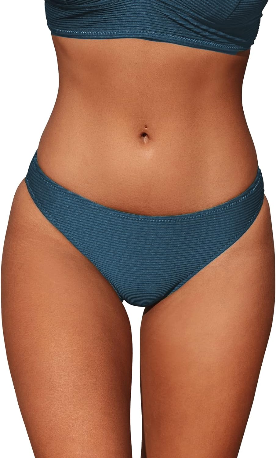 CUPSHE Bikini Bottom for Women Swimsuit Ribbed Low Waisted Mid Cut