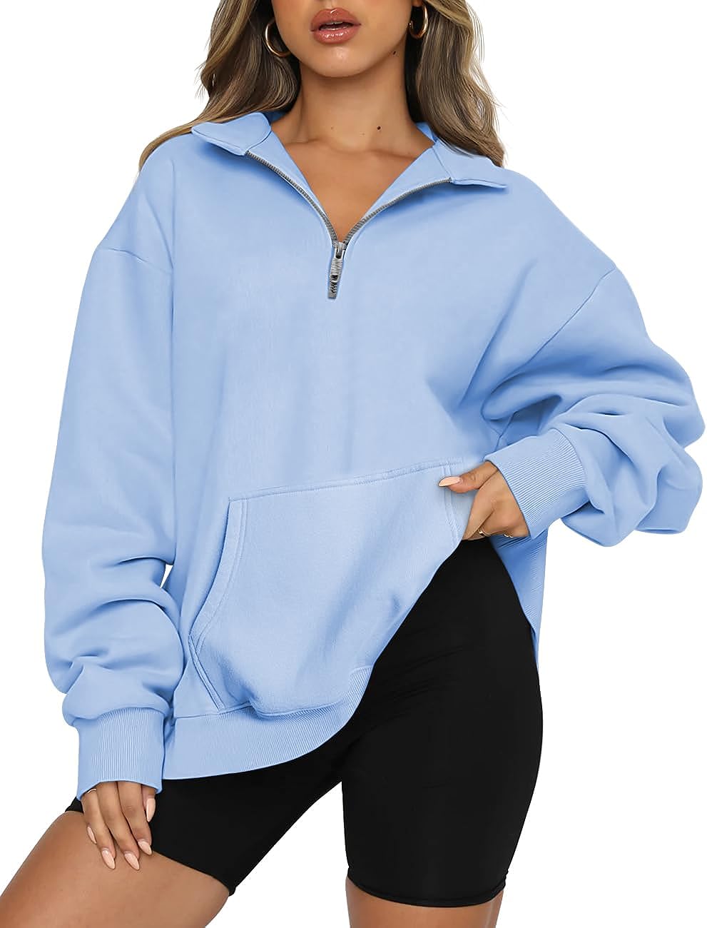 Trendy Queen Womens Hoodies Quarter Zip Pullover Oversized Sweatshirts Half  Zip Pullover With Pockets Fall Clothes