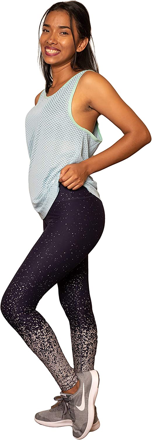 VIGOSS Womens High Rise Activewear Performance Leggings Ombre Foil Cheetah Print, Medium 
