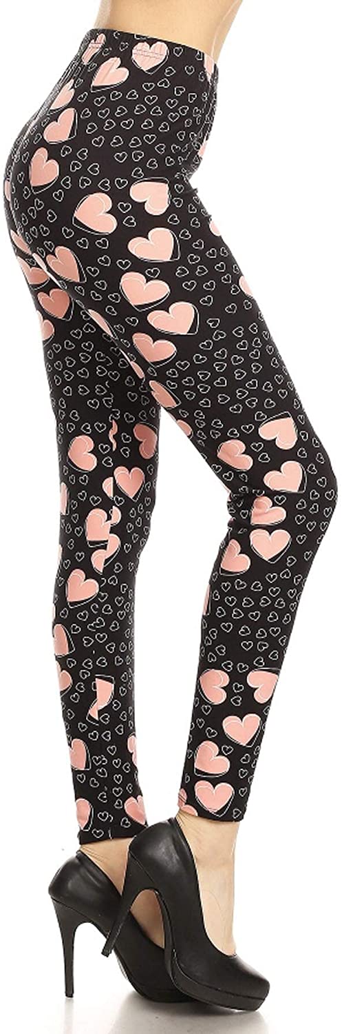 Leggings Depot Womens Ultra Soft Hearts Printed Fashion Leggings Pants Batch20 