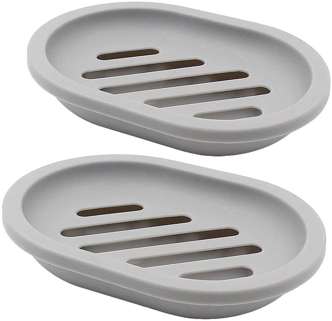 TOPSKY 2-Pack Soap Dish with Drain, Soap Holder, Soap Saver, Easy Cleaning, Dry, Stop Mushy Soap (Gray)