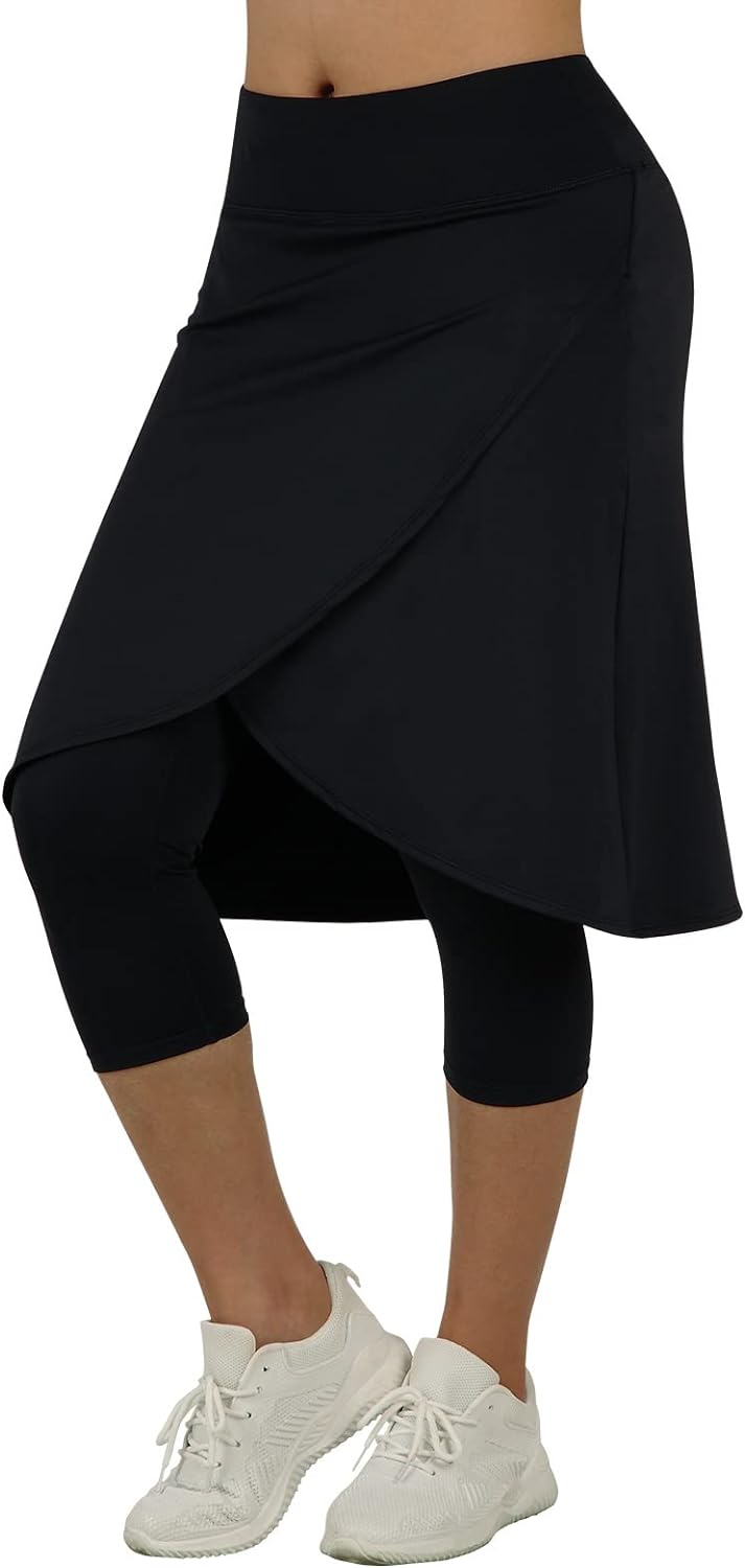 ANIVIVO Women Yoga Legging Skirts with Pockets,Capris Skirted Pants for  Tennnis Golf Clothing(Black,S) : : Fashion