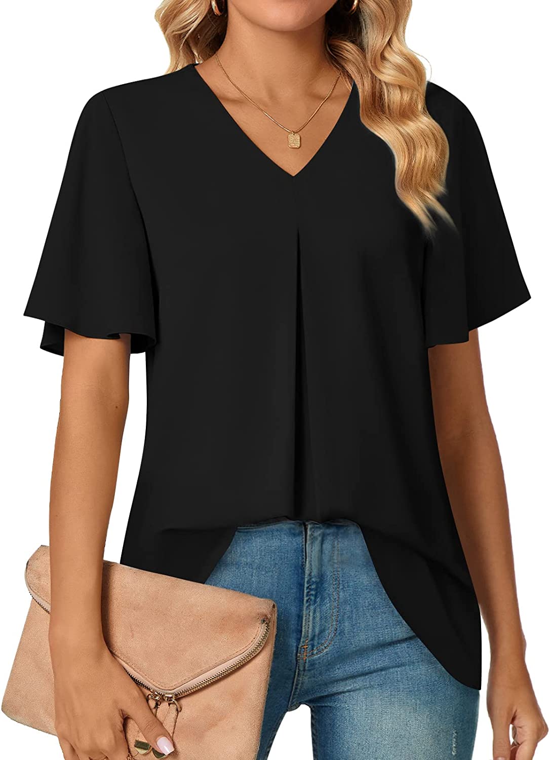 Going Out Tops, Womens Petal Sleeve Tops V Neck Short Sleeve