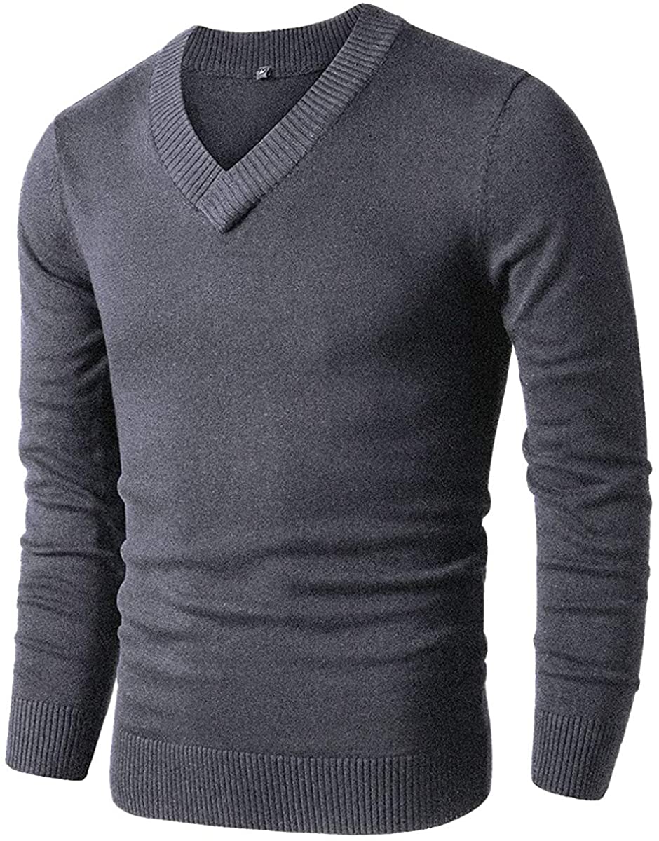 LTIFONE Sweaters for Men,V Neck Slim Comfortably,Knitted Long Sleeve 