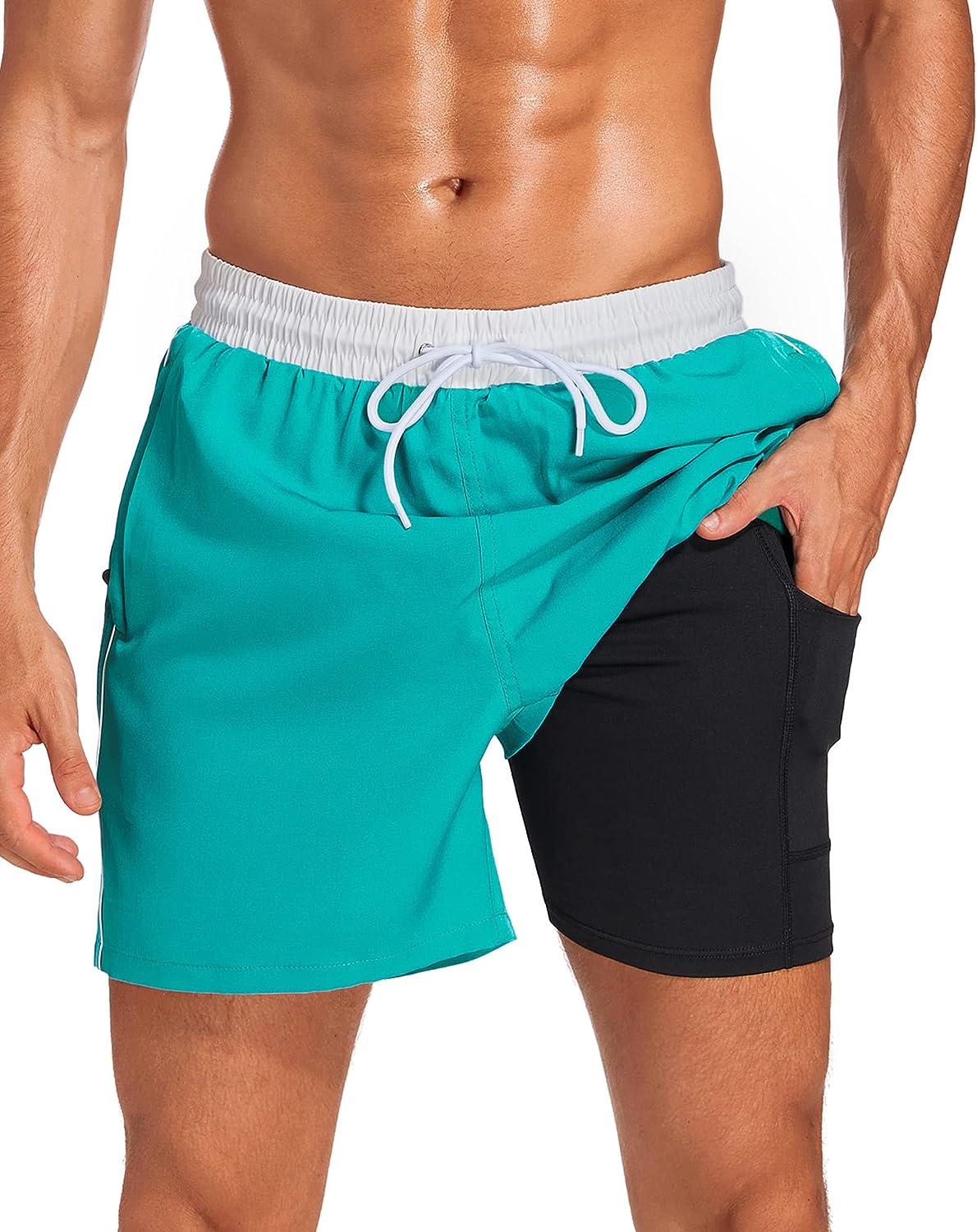 difficort Mens Swim Trunks with Compression Liner Quick Dry