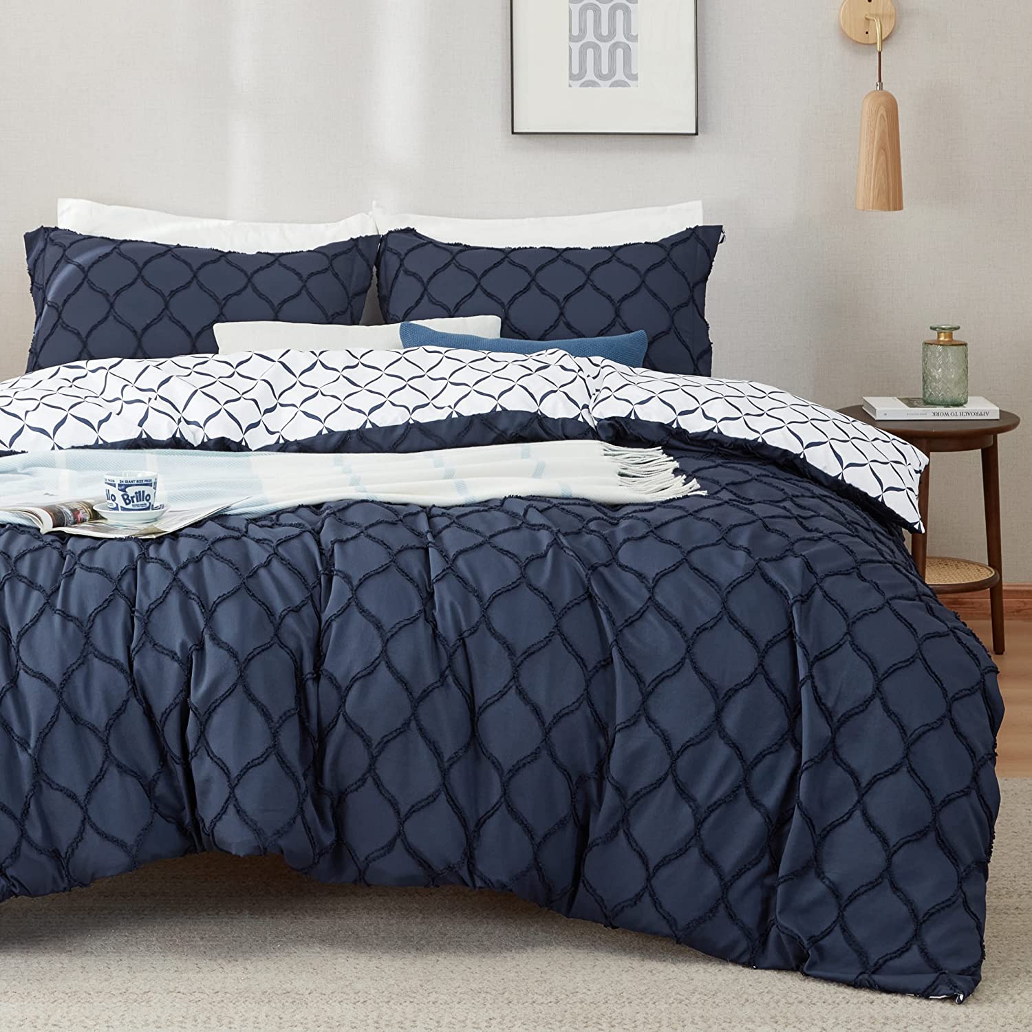 navy damask duvet cover