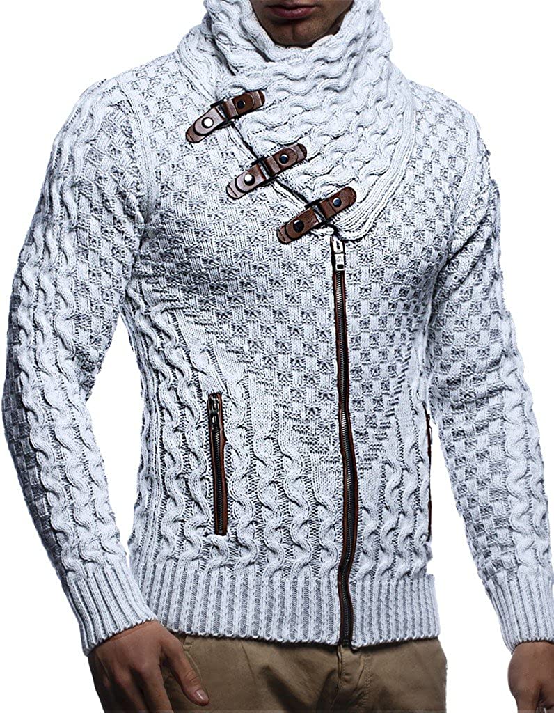 Leif Nelson Men's Knitted Jacket Turtleneck Cardigan Winter Pullover ...
