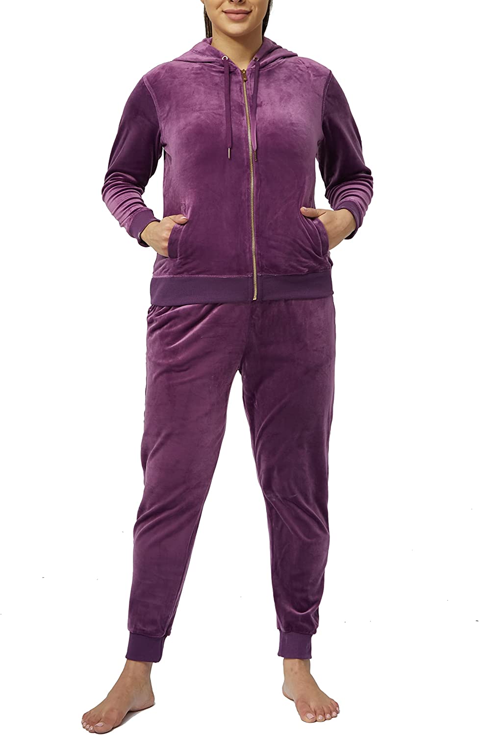 Women Velour Tracksuit 2 Piece Sweatsuits Long Sleeve Velvet Jogging Suits  Sport