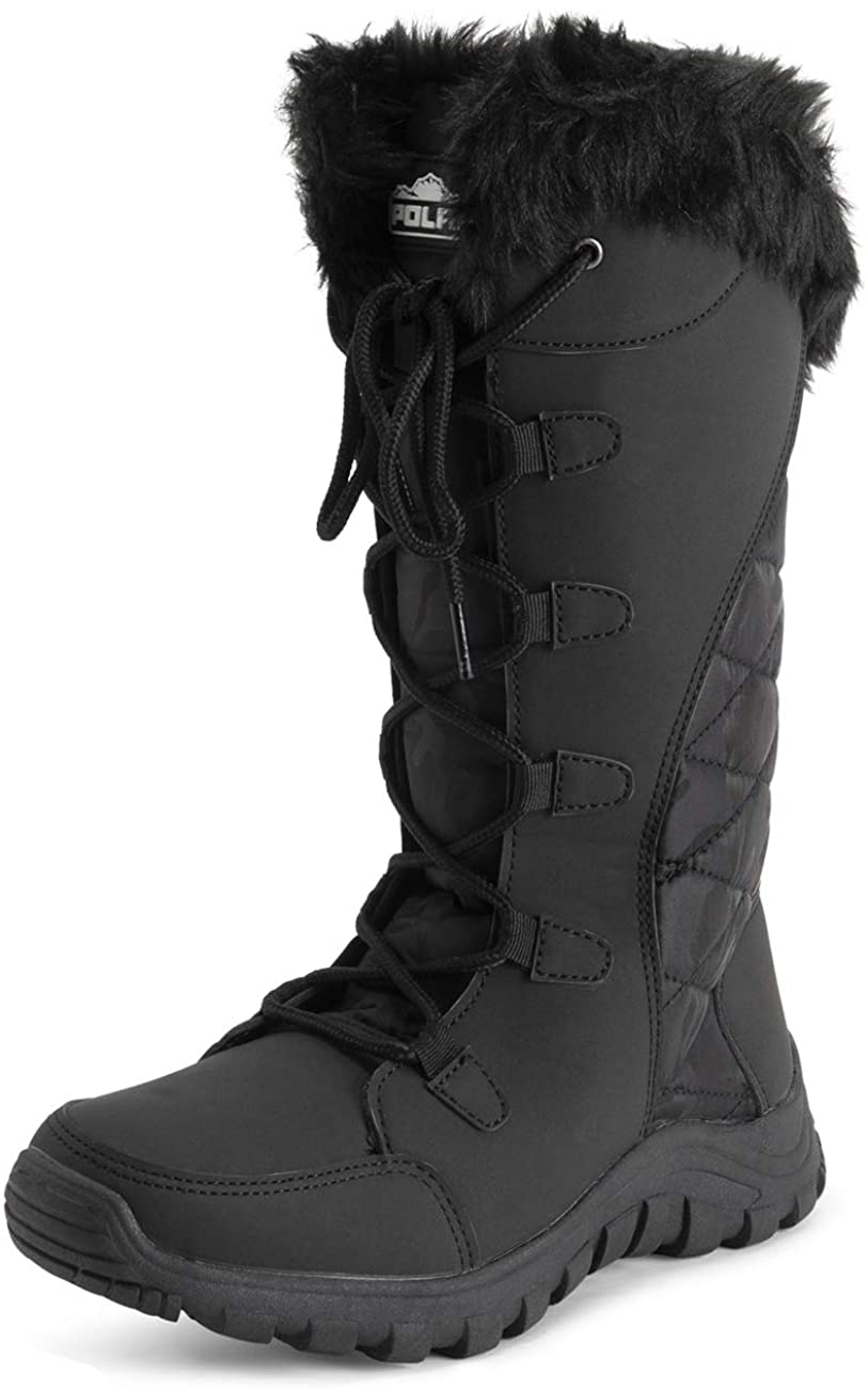Polar Womens Quilted Faux Fur Cuff Winter Duck Rubber Sole Durable Snow Rain Outdoor Boots 