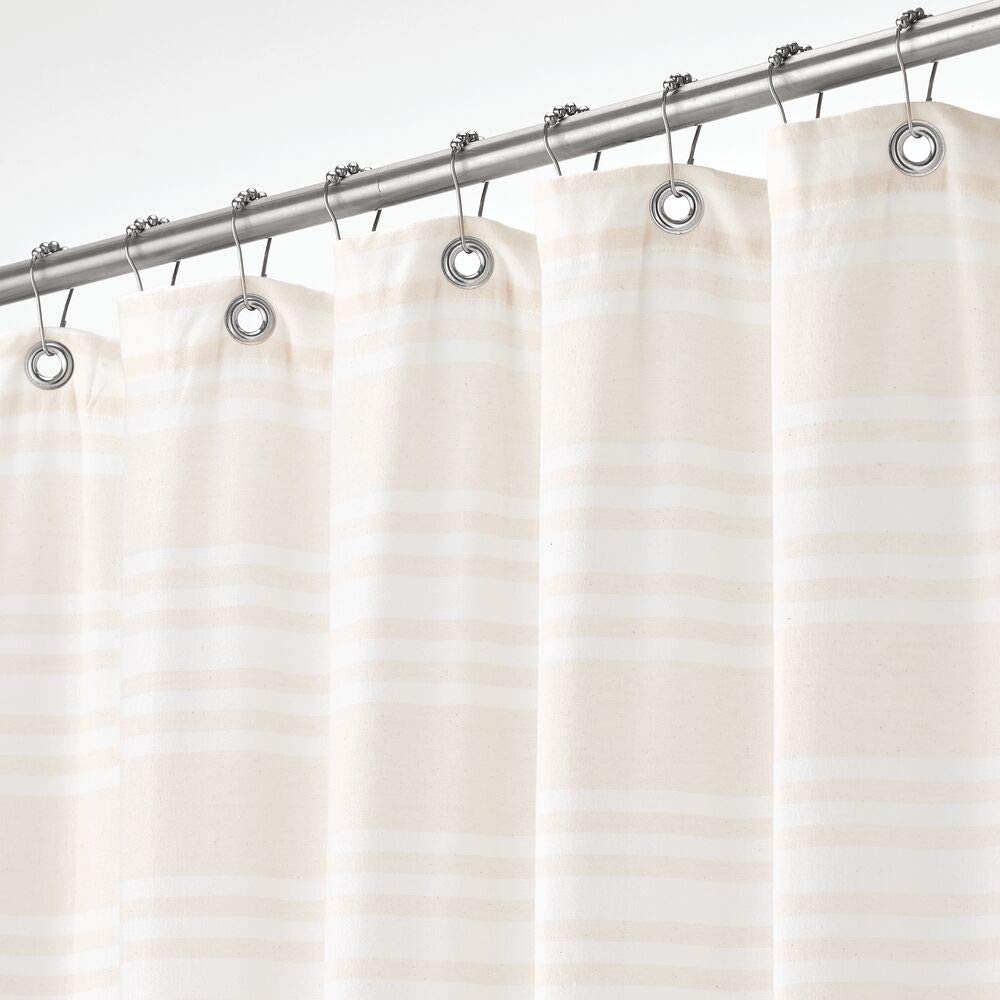 for Ba Details about   mDesign Premium 100% Cotton Stripe Fabric Shower Curtain Hotel Quality 