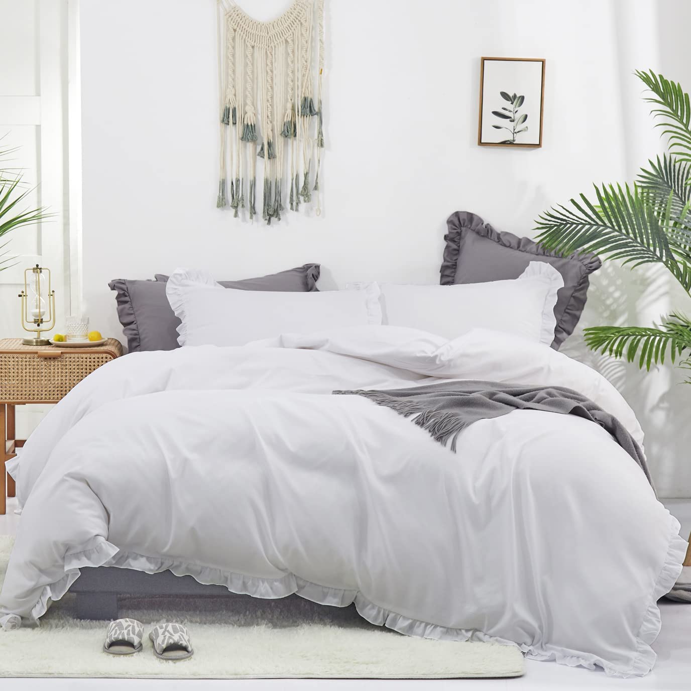 Cottonight White Jacquard Comforter Set King Boho Chevron Tufted