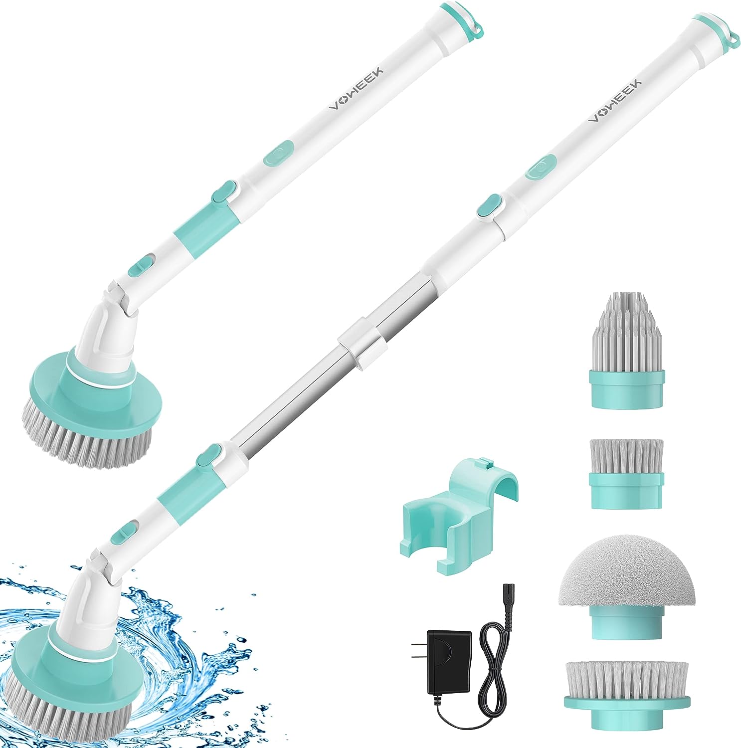 Voweek Electric Spin Scrubber, Cordless Cleaning Brush with Adjustable  Extension Arm 4 Replaceable Cleaning Heads, Power Shower Scrubber for  Bathroom, Tub, Tile, Floor